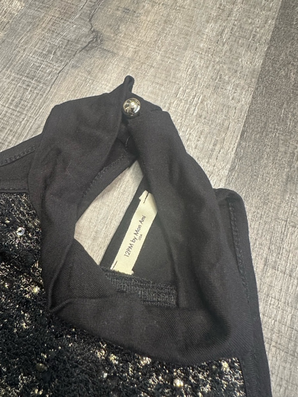 12 Pm By Mon Ami Black Halter Camisole with Gold Sequin Detail Size Small - Picture 6 of 10